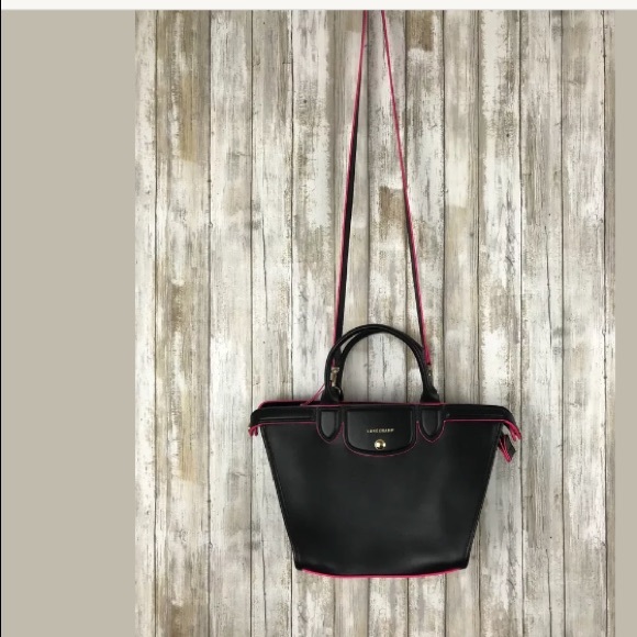 Longchamp Le Pliage Heritage Black Pink Leather - Picture 6 of 8